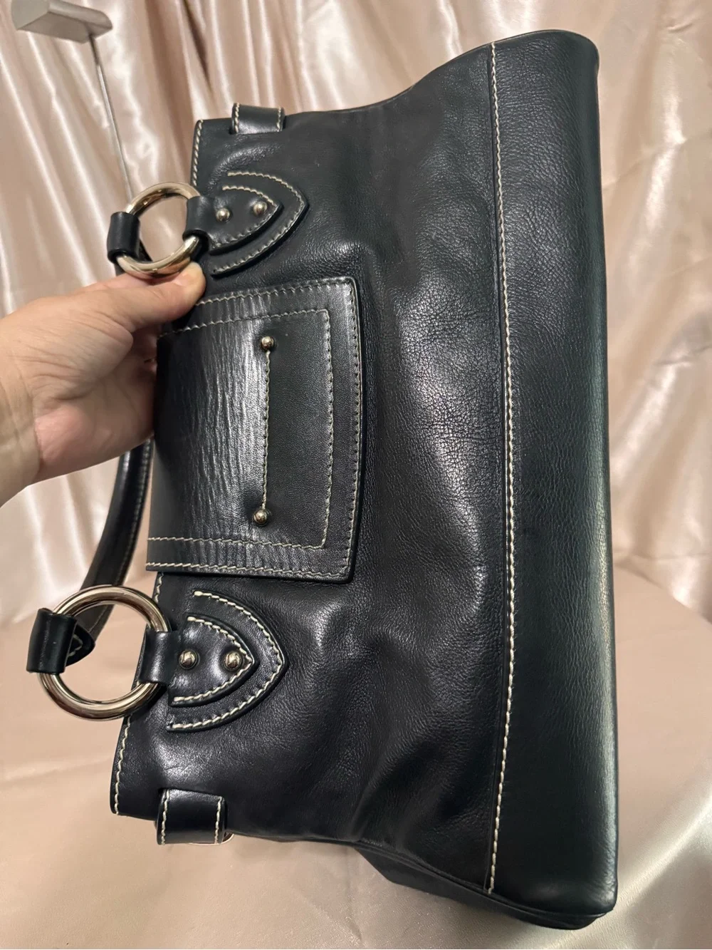 Marc Jacobs Daria Black Leather Top-Handle Satchel with silver Hardware